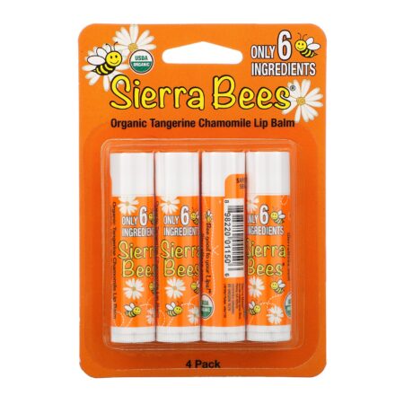 Sierra Bees, Bálsamos Orgânicos para os Lábios, Tangerina e Camomila, Embalagem com 4, 0,15 oz (4,25 g) Cada - Image 2