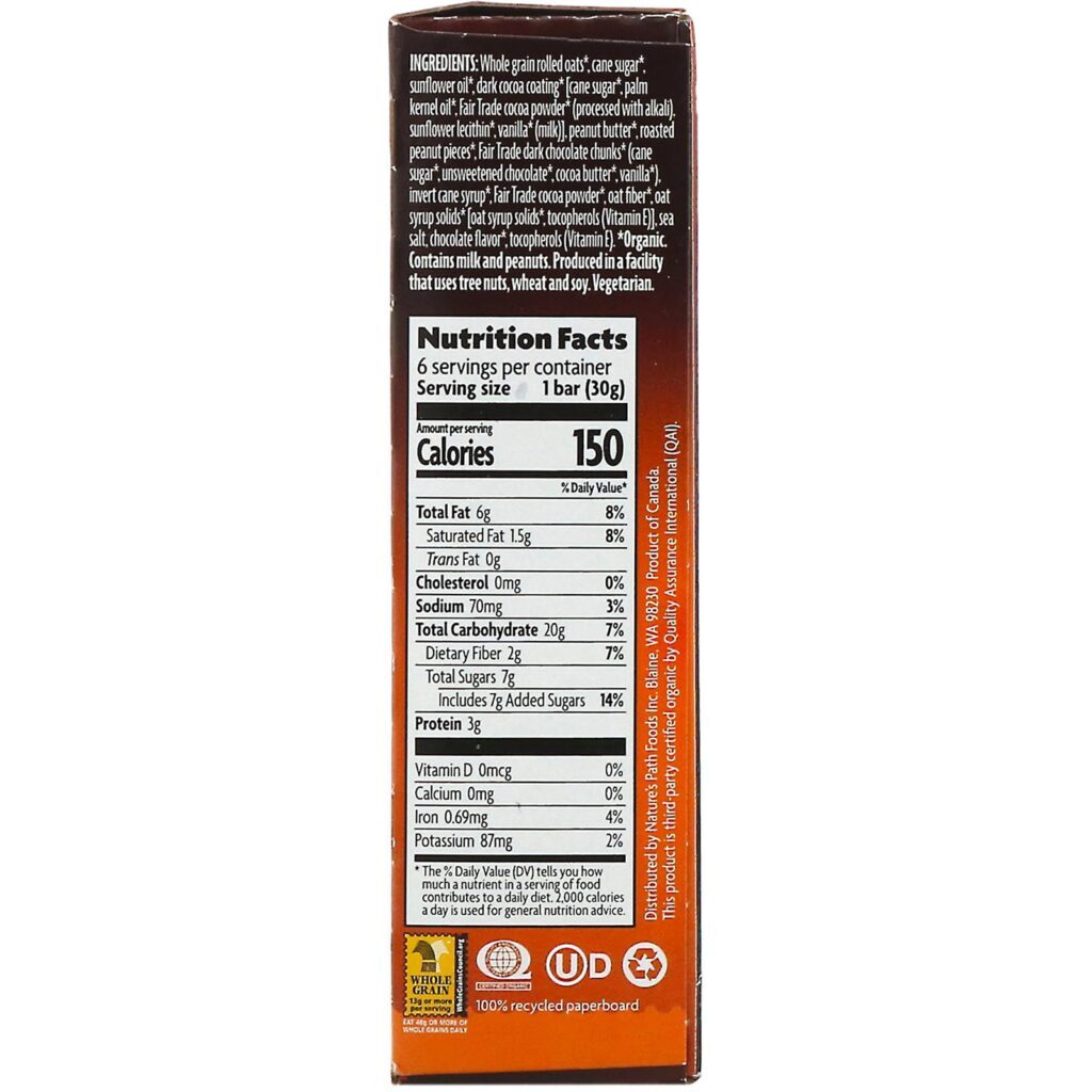 Nature's Path, Love Crunch, Barras de Granola Orgânica Premium, Manteiga de Amendoim e Chocolate Amargo, 6 Barras, 30 g (1,06 oz) Cada - Imagem 2