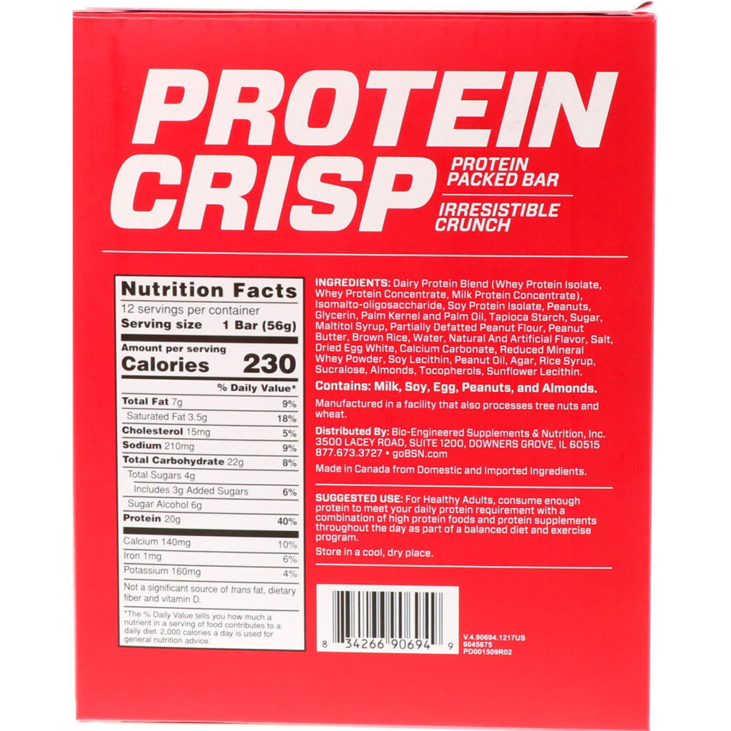 BSN, Protein Crisp, Sabor Manteiga de Amendoim Crocante, 12 Bares, 56 g (1,97 oz) Cada - Imagem 3