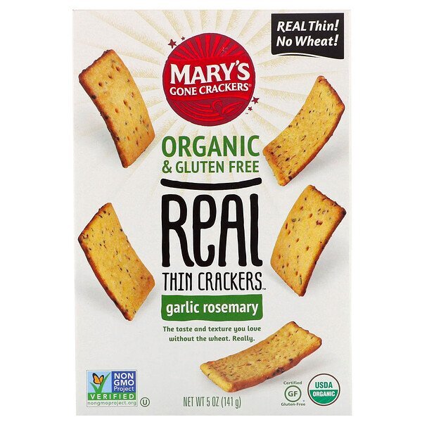 Mary's Gone Crackers, Real Thin Crackers, Alho e Alecrim, 5 oz (141 g)