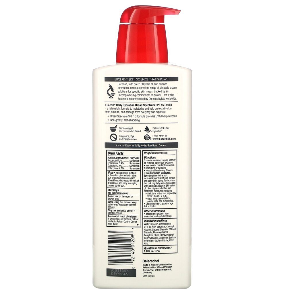 Eucerin, Daily Hydration Lotion, SPF 15, Fragrance Free, 16.9 fl oz (500 ml) - Imagem 2
