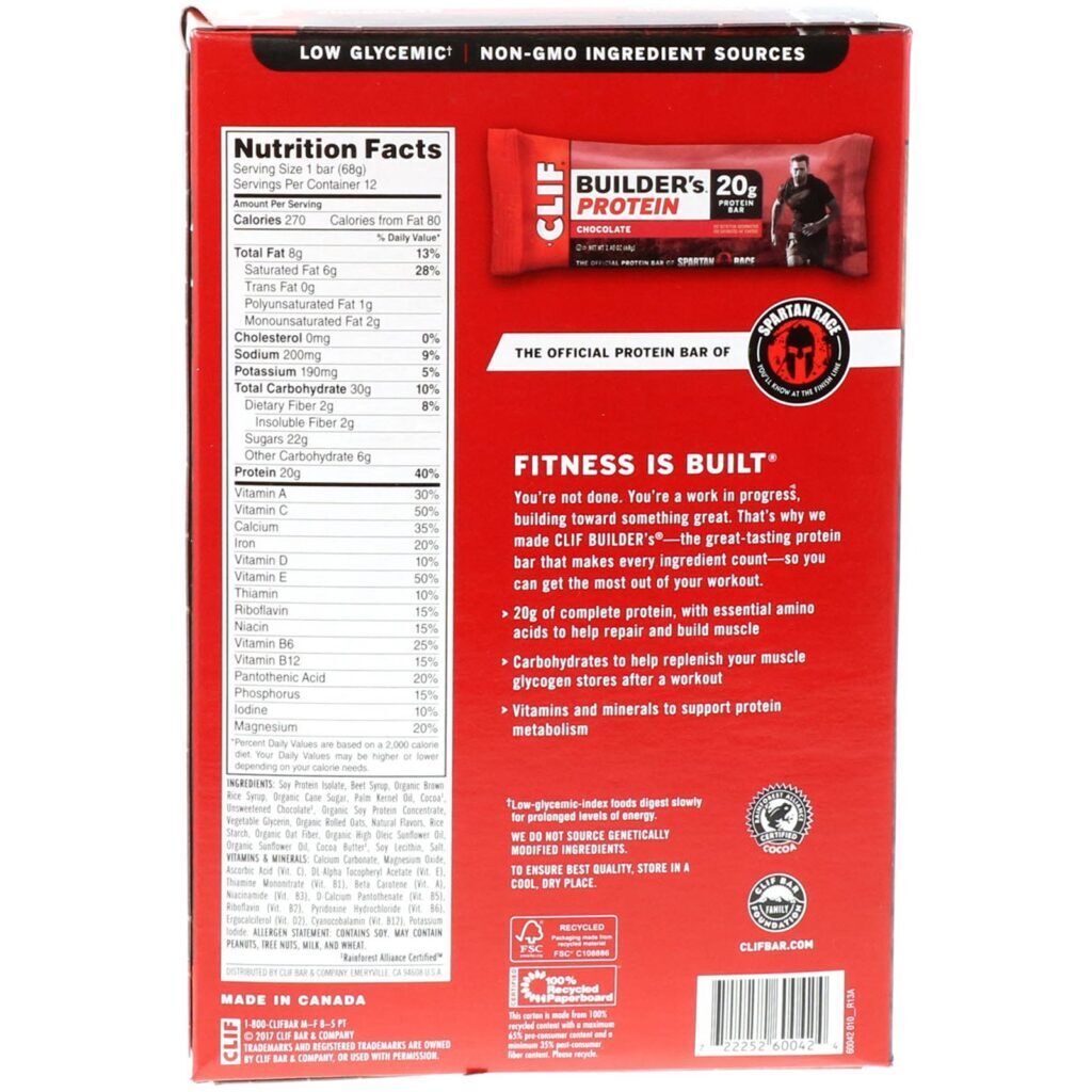 Clif Bar, Barra de Proteínas Builder's, Chocolate, 12 Barras, 68 g (2,40 oz) Cada - Imagem 3