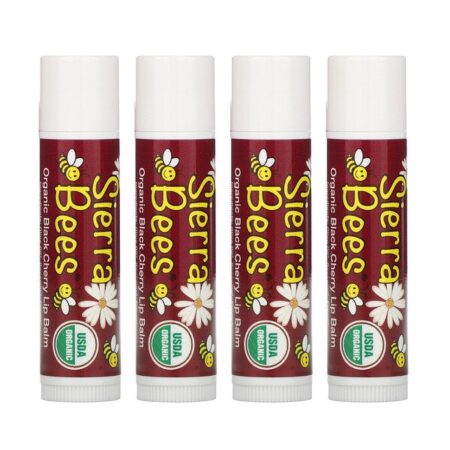 Sierra Bees, Bálsamos Orgânicos Labiais, Cereja Preta, 4 Pacotes, 0,15 oz (4,25 g) cada