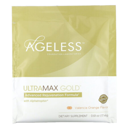 Ageless Foundation Laboratories, UltraMax Gold, Fórmula Avançada de Rejuvenescimento com Alphatrofina, Sabor Laranja Valência, 22 Sachês, 17,4 g (13,5 oz) Cada - Image 3