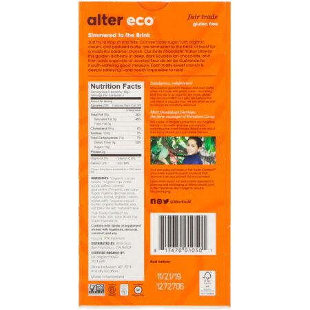 Alter Eco, Organic Chocolate Bar, Deep Dark Salted Burnt Caramel, 70% Cocoa, 2.82 oz (80 g) - Image 2