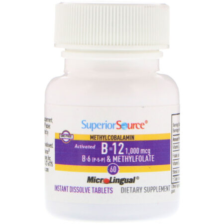 Superior Source, B-12 Metilcobalamina Ativada, B-6 (P-5-P) e Metilfolato, 1.000 mcg/1.000 mcg, 60 Comprimidos - Image 3