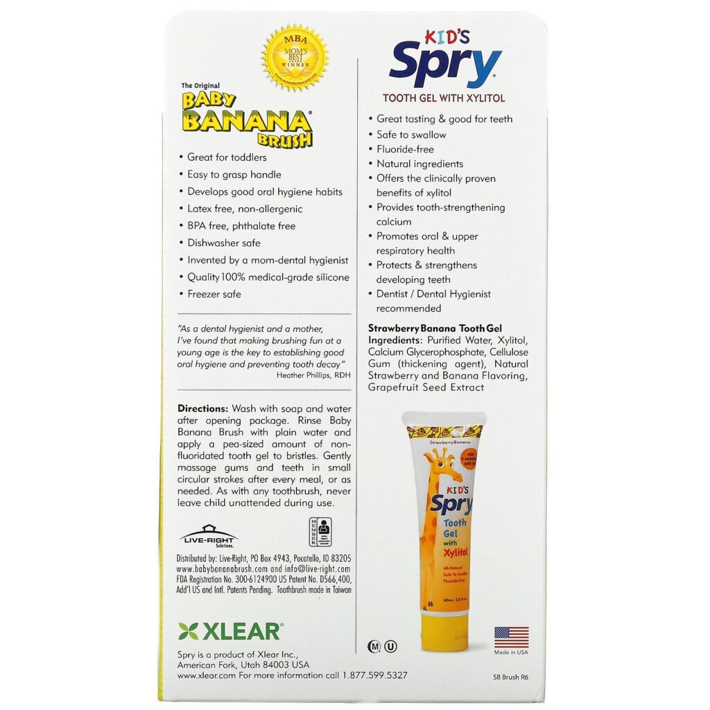 Xlear, A Escova Banana Original para Bebês, Escova de Dentes para Treinamento e Gel, Kit com 2 Peças - Imagem 3