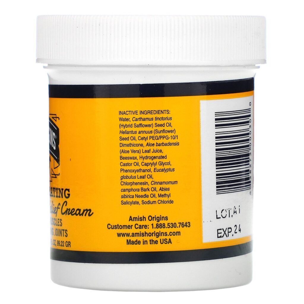 Amish Origins, Absorção Profunda, Creme para Alívio da Dor sem Gordura, 99,22 g (3,5 fl oz) - Imagem 2