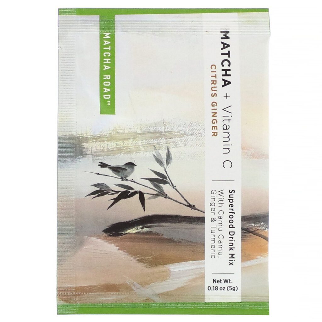 Matcha Road, Matcha + Vitamina C, Mistura de Superalimentos para Bebidas, Cítricos com Gengibre, 10 Envelopes, 5 g (0,18 oz) Cada - Imagem 3