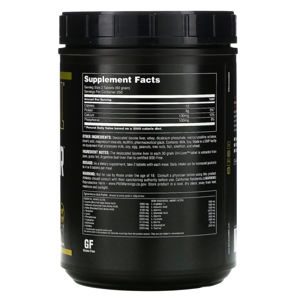 Universal Nutrition, Uni-Liver, Suplemento Hepático Seco, 500 Comprimidos - Imagem 2