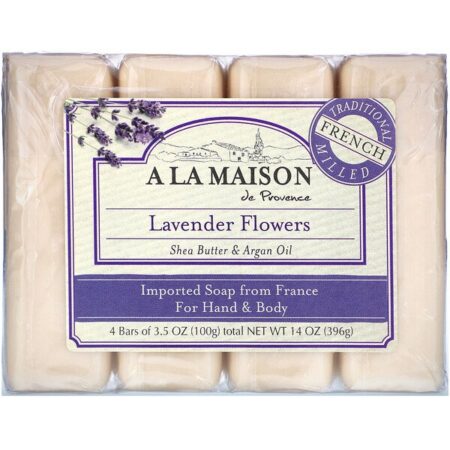 A La Maison de Provence, Sabão em Barra para Mãos e Corpo, Flores de Lavanda, 4 Barras, 3,5 oz (100 g) Cada