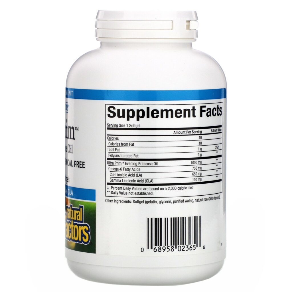 Natural Factors, OmegaFactors, Ultra Prim, Óleo de prímula, 1.000 mg, 180 Cápsulas Gelatinosas - Imagem 2