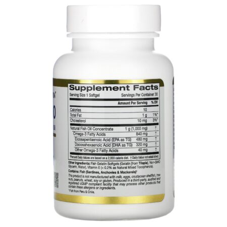 California Gold Nutrition, Óleo de Peixe de Classe Farmacêutica Ômega 800, 80% EPA/DHA, Forma de Triglicerídeos, 1.000 mg, 30 Cápsulas Softgel de Gelatina de Peixe - Image 2