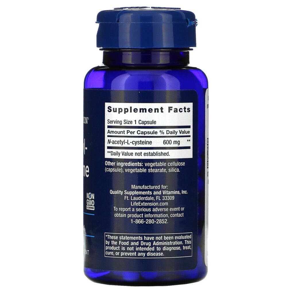 Life Extension, N-acetil-L-cisteína, 600 mg, 60 Cápsulas Vegetais - Imagem 2
