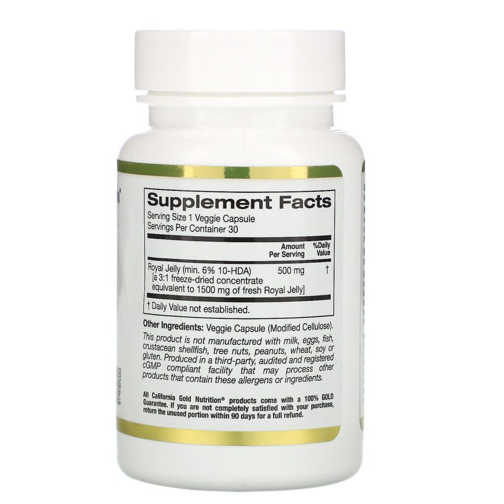 California Gold Nutrition, Geleia Real, Concentrada e Liofilizada, 500 mg, 30 Cápsulas Vegetais - Imagem 2