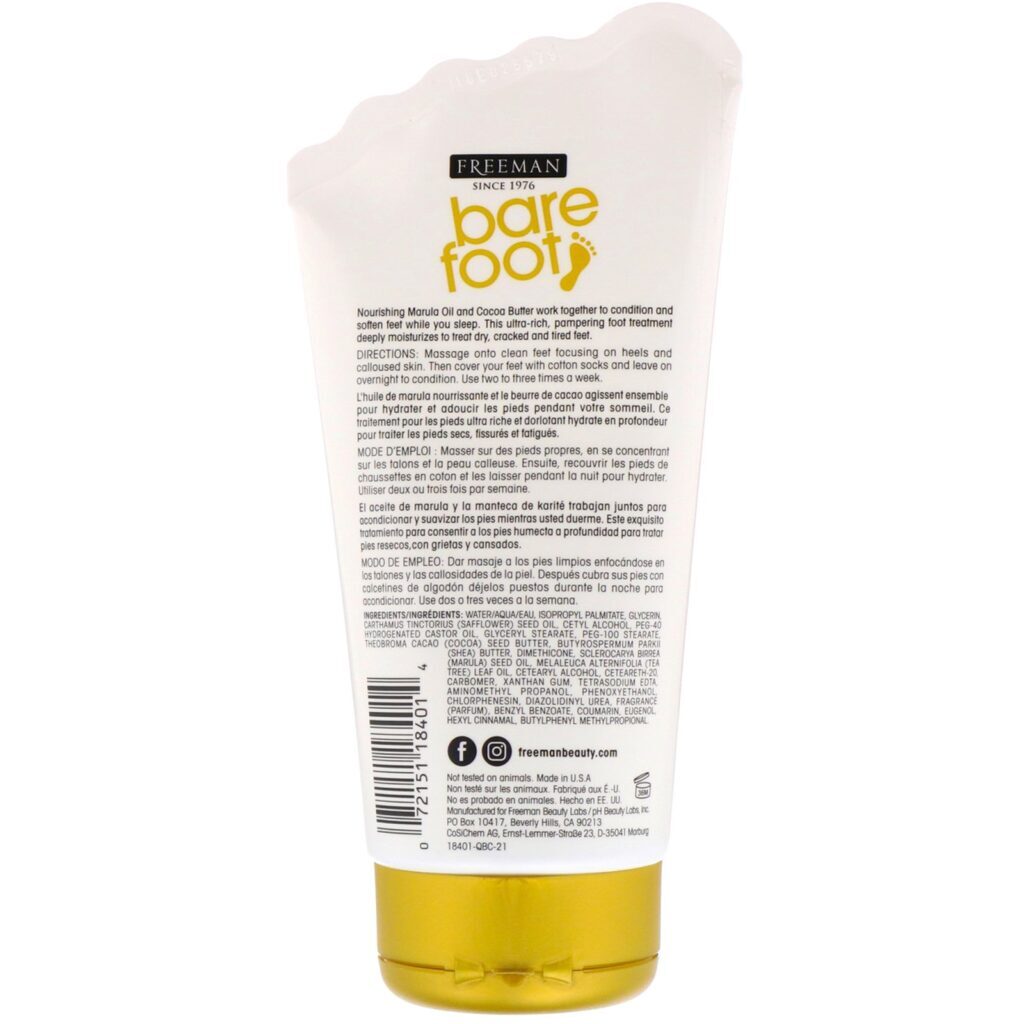 Freeman Beauty, Pé Descalço, Hidratante, Tratamento Noturno para os Pés, Óleo de Marula e Manteiga de Cacau, 4,2 fl oz (124 ml) - Imagem 2