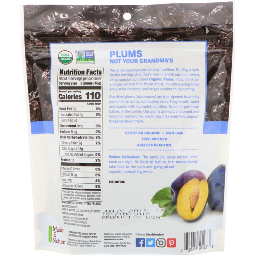 Made in Nature, Ameixas Secas Orgânicas, Salgadinhos Bem Feitos de Ameixa Seca, 170 g (6 oz) - Imagem 2