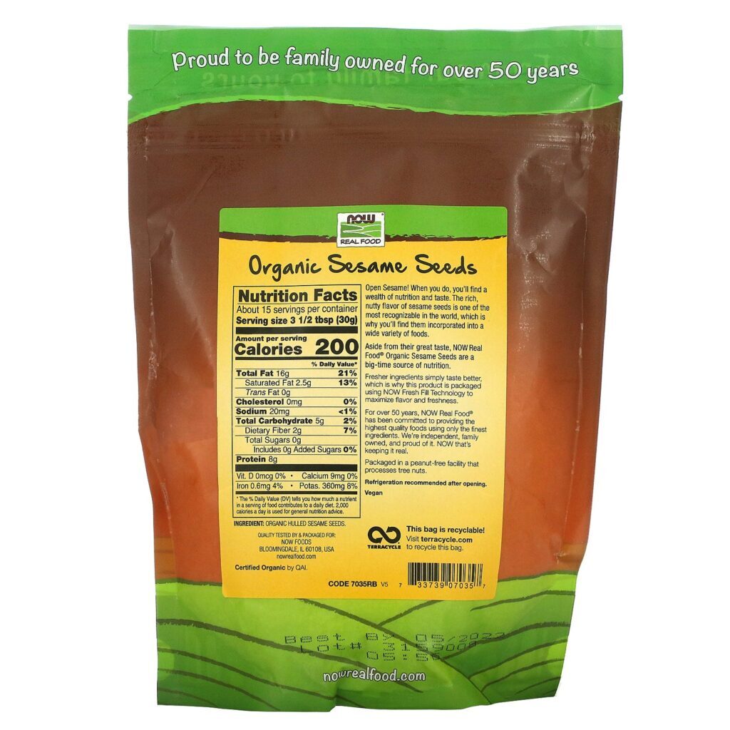 Now Foods, Orgânico, Sementes de Gergelim Cruas, 16 oz (454 g) - Imagem 2