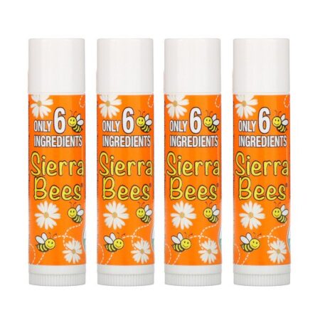 Sierra Bees, Bálsamos Orgânicos para os Lábios, Tangerina e Camomila, Embalagem com 4, 0,15 oz (4,25 g) Cada