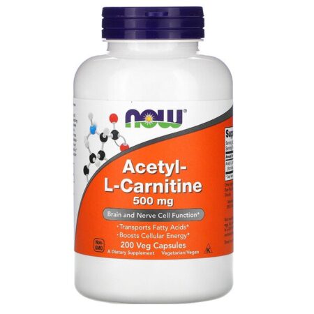 Now Foods, Acetil-L Carnitina, 500 mg, 200 Cápsulas Vegetais