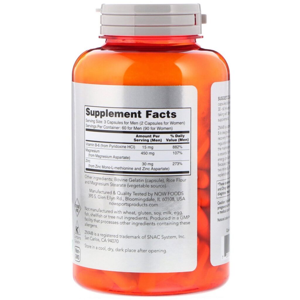 Now Foods, Esportes, ZMA, Recuperação Esportiva, 180 Cápsulas - Imagem 2