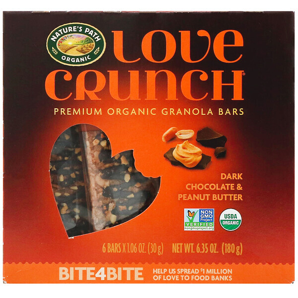 Nature's Path, Love Crunch, Barras de Granola Orgânica Premium, Manteiga de Amendoim e Chocolate Amargo, 6 Barras, 30 g (1,06 oz) Cada