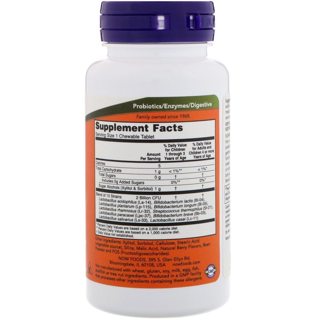 Now Foods, Berry Dophilus, Para Crianças, 2 Bilhões, 60 Mastigáveis - Imagem 2
