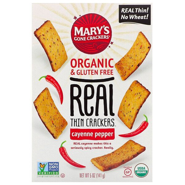 Mary's Gone Crackers, Real Thin Crackers, Pimenta-caiena, 5 oz (141 g)