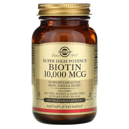 Solgar, Super Alta Potência, Biotina, 10.000 mcg, 120 Cápsulas Vegetais