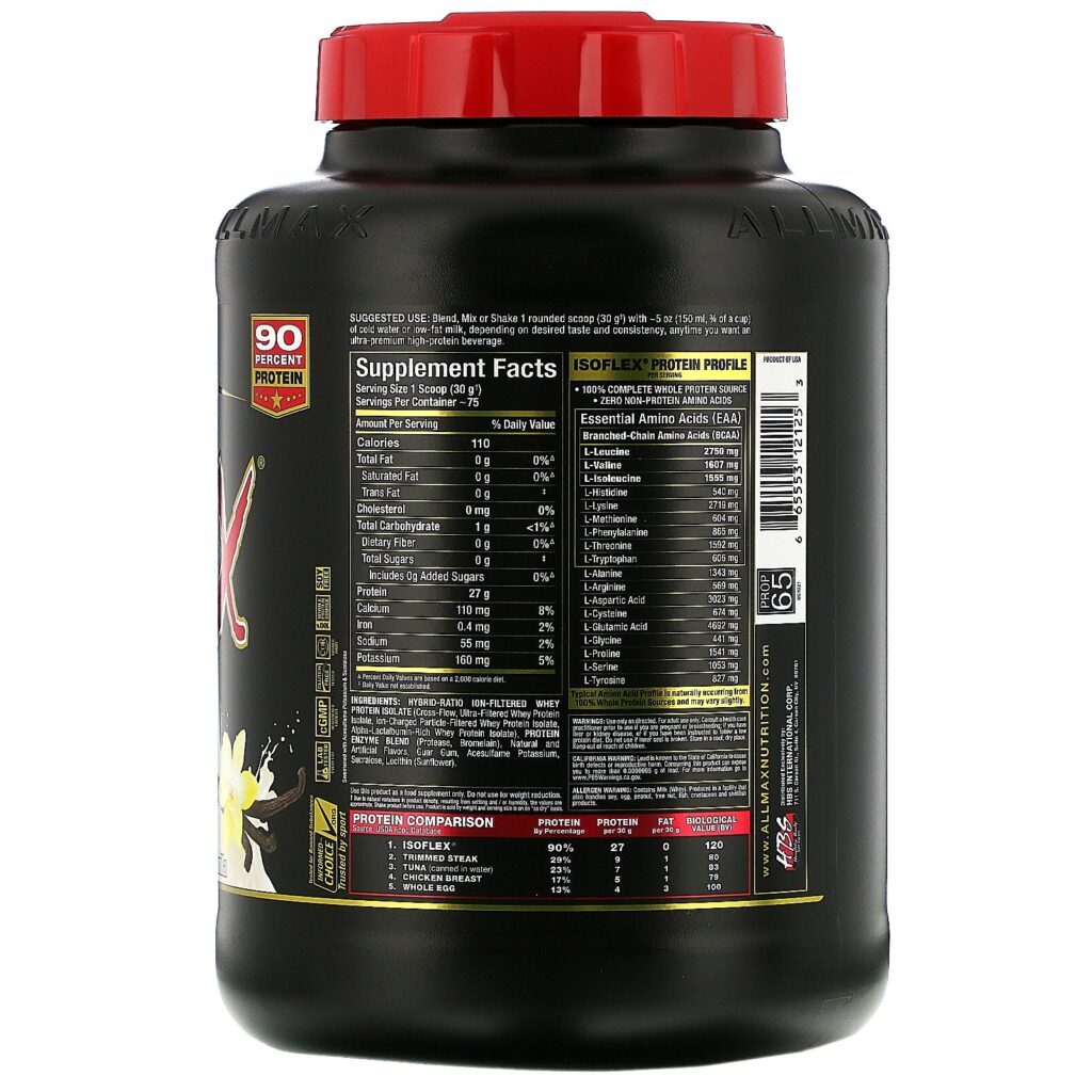 ALLMAX Nutrition, Isoflex, Isolado de Proteína Whey Puro (Filtragem de Partículas Carregadas de Íon WPI), Baunilha, 2,27 kg (5 lbs) - Imagem 2