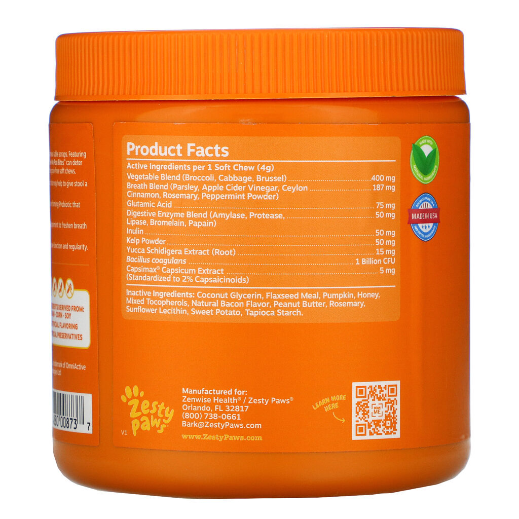 Zesty Paws, Chew No Poo Bites for Dogs, Digestion, All Ages, Peanut Butter Flavor, 90 Soft Chews, 12.7 oz (360 g) - Imagem 2