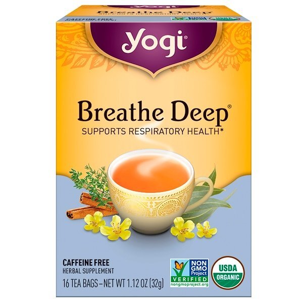 Yogi Tea, Orgânico, Respire fundo, Sem cafeína, 16 saquinhos de chá, 32 g
