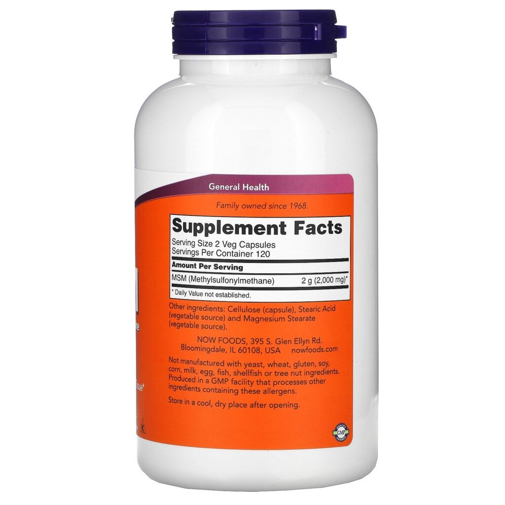 Now Foods, MSM, Methylsulfonylmethane, 1.000 mg, 240 Cápsulas - Imagem 2
