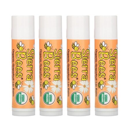 Sierra Bees, Bálsamos Orgânicos para os Lábios, Toranja, 4 Unidades, 0,15 oz (4,25 g) Cada