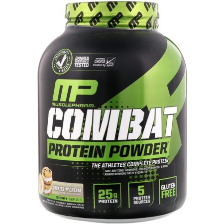 MusclePharm, Combat Powder, Advanced Time Release Protein, Cookies 'N' Cream, 4 lbs (1814 g)