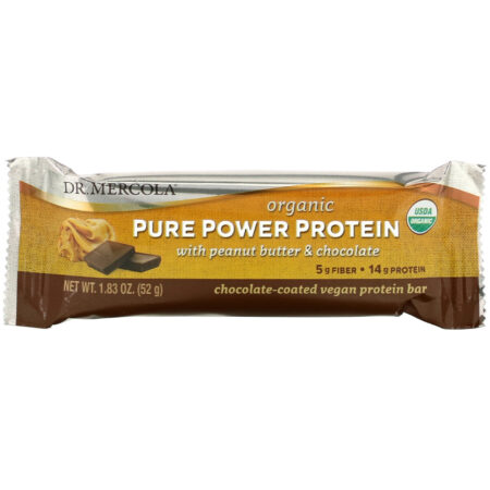 Dr. Mercola, Organic Pure Power Protein Bar, Peanut Butter & Chocolate, 12 Bars, 1.83 oz (52 g) Each - Image 4