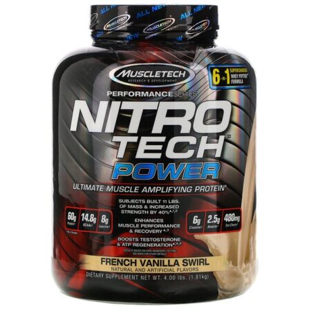 Muscletech, Nitro Tech Power, Proteína de Amplificação Muscular Definitiva, French Vanilla Swirl, 1,81 kg (4,00 lbs)