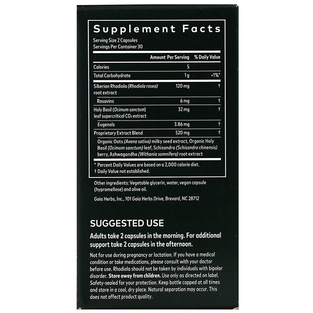 Gaia Herbs, Adrenal Health, Suporte Diário, 60 Fitocápsulas Líquidas Veganas - Imagem 3