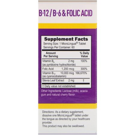 Superior Source, B12, B6 e Ácido Fólico Extra Fortes, 10.000 µg / 1.200 µg, 60 Comprimidos MicroLingual de Dissolução Instantânea - Image 2