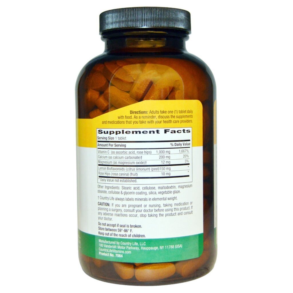 Country Life, Vitamina C Tamponada, 1.000 mg, 250 Comprimidos - Imagem 2