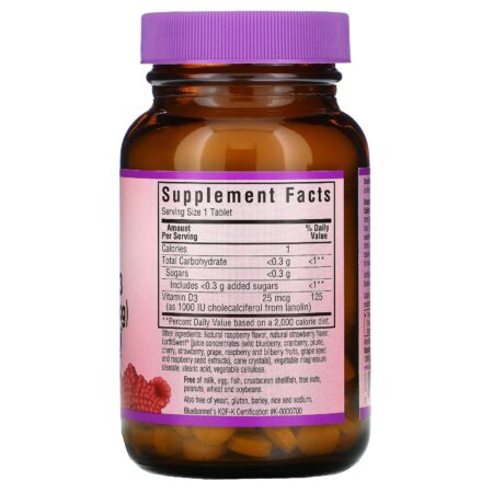 Bluebonnet Nutrition, Earth Sweet Chewables, Vitamin D3, Natural Raspberry Flavor, 1,000 IU, 90 Chewable Tablets - Image 2