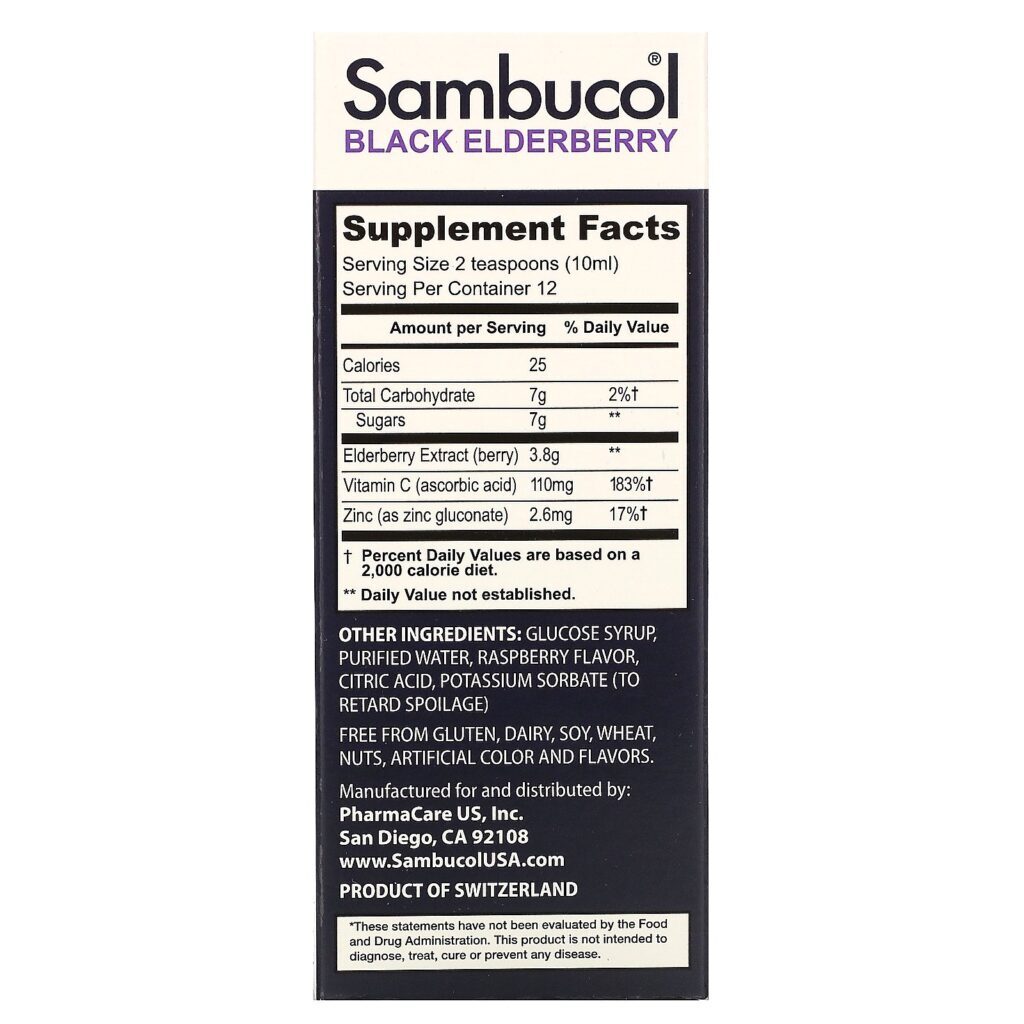 Sambucol, Xarope de Sabugueiro Preto, Imune Avançado, Vitamina C + Zinco, Baga Natural, 120 ml (4 fl oz) - Imagem 2