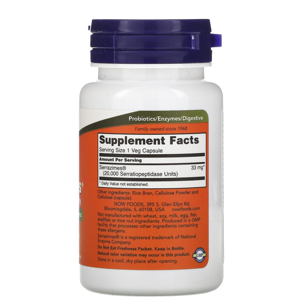 Now Foods, Serrazimes, 90 Veg Capsules - Imagem 2