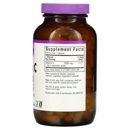 Bluebonnet Nutrition, Vitamin C, 1,000 mg, 180 Vegetable Capsules - Imagem 2