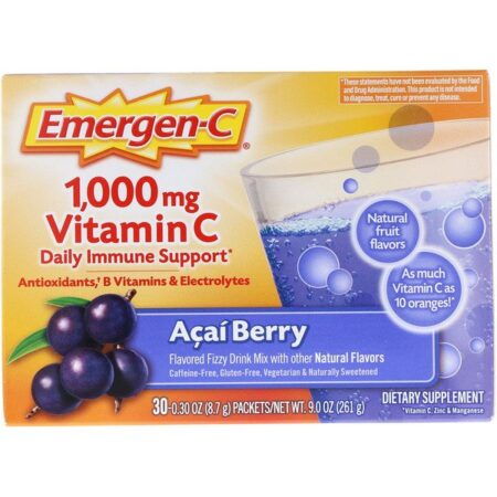 Emergen-C, Vitamina C, Açaí, 1.000 mg, 30 Pacotes, 8,7 g (0,30 oz) Cada