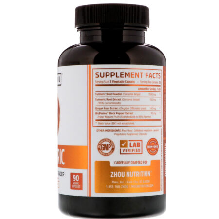 Zhou Nutrition, Turmeric Curcumin with Ginger, 90 Veggie Capsules - Image 2