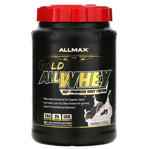 ALLMAX Nutrition, AllWhey Gold, 100% Proteína Whey + Isolado de Proteína Whey Premium, Cookies e Creme, 907 g (2 lbs).