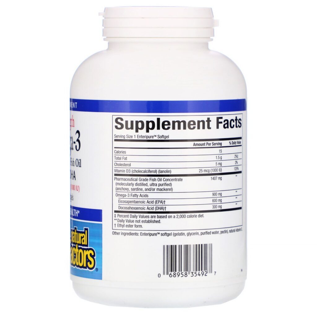 Natural Factors, Ultra Strength, RxOmega-3, com Vitamina D3, 900 mg de EPA/DHA, 150 Cápsulas Softgel Enteripure - Imagem 2