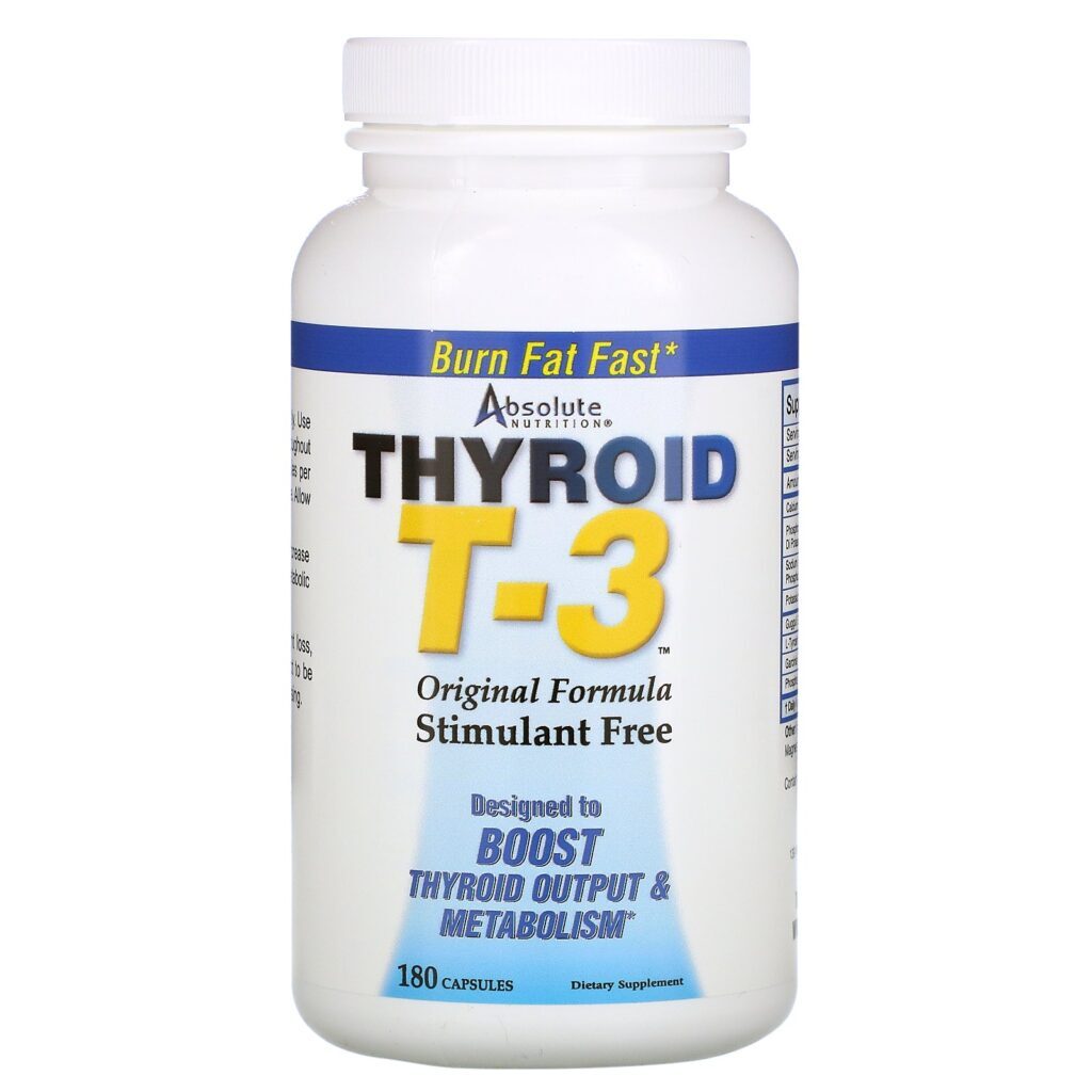Absolute Nutrition, Thyroid T-3, Fórmula Original, 180 Cápsulas - Imagem 3