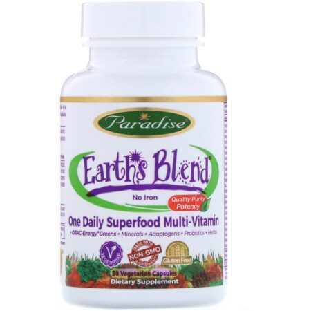 Paradise Herbs, Earth's Blend, One Daily Superfood Multi-Vitamin, No Iron, 30 Vegetarian Capsules - Image 3